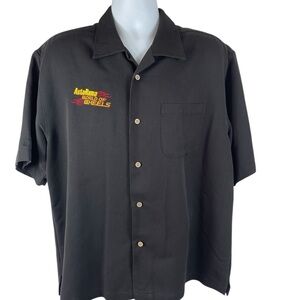 Cubavera Vintage Black Embroidered  Button Down AutoRama Shirt, Size L